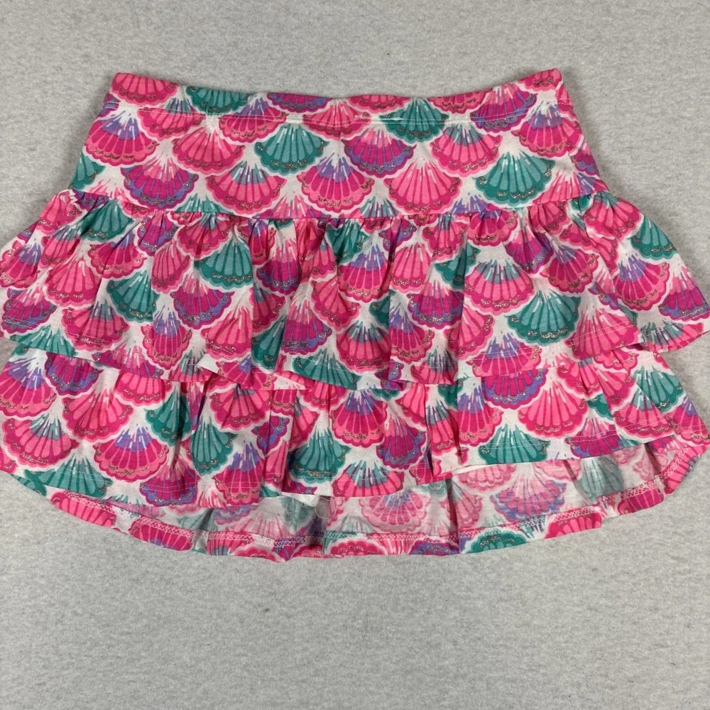 Tommy Bahama Skort Girls Medium 7/8 Pink Seashell Print Ruffle Beach Vacation